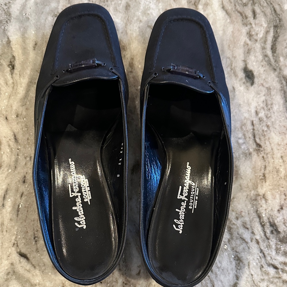 Salvatore Ferragamo Black Leather Slip-Ons